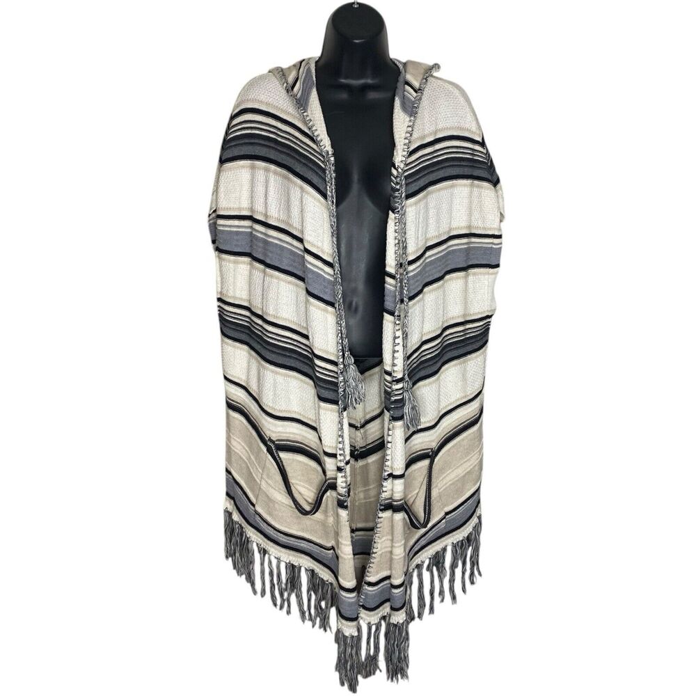 Moth Anthropologie Cardigan Womens XS/S Fringe Poncho Boho Hooded Western Aztec